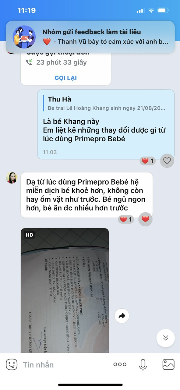 Feedback Primepro Bebé